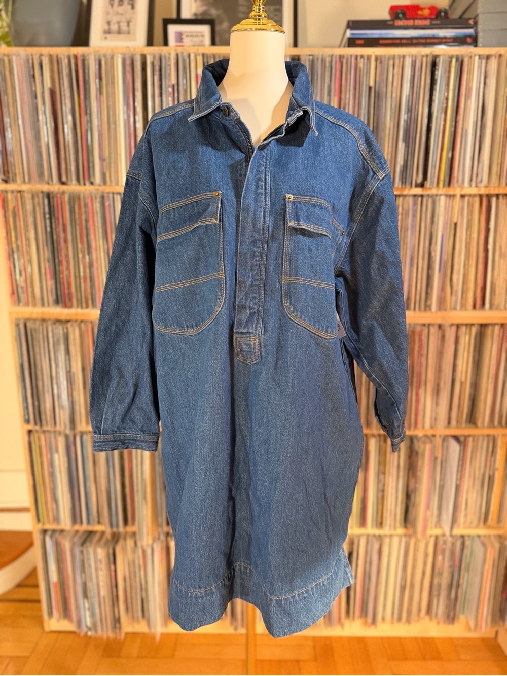 Gap Workforce Denim Shirt Dress Size XL NWT Long Sleeve Dark Wash Workwear - Picture 2 of 9